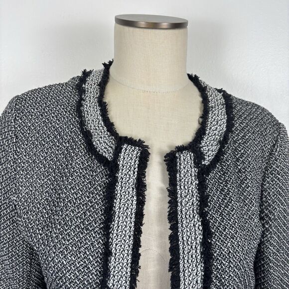 Ann Taylor Factory Jacket Womens L Black White Tweed Open Blazer Office Preppy - Picture 5 of 5